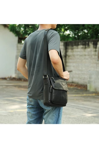 Černá Pánská crossbody taška z pravé kůže Velikost (28*22*6 cm) Bonluo