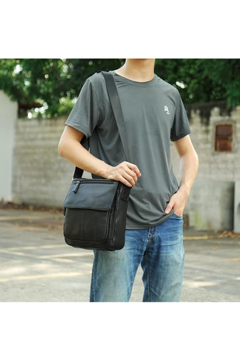 Černá Pánská crossbody taška z pravé kůže Velikost (28*22*6 cm) Bonluo