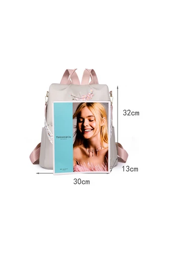 Bonluo Běžovo-růžový dámský batoh z nepromokavého materiálu s vyšívaným květinovým vzorem 32*30*13cm