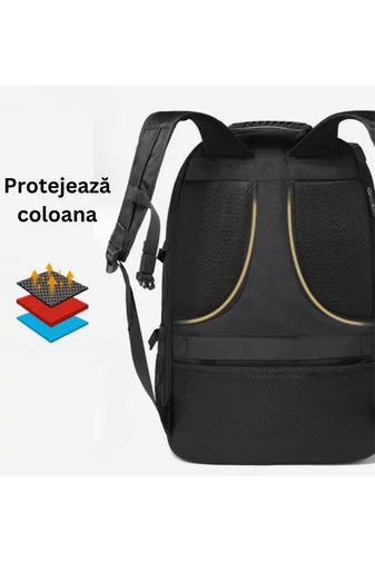 Bonluo Černý batoh na turistiku vyrobený z pevného materiálu, rozšiřitelný prostor (58 x 38 x 20 cm)