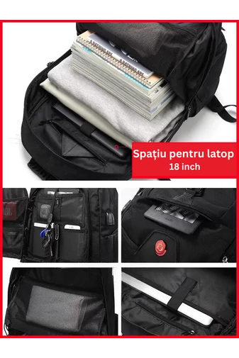 Bonluo Černý batoh na turistiku vyrobený z pevného materiálu, rozšiřitelný prostor (58 x 38 x 20 cm)