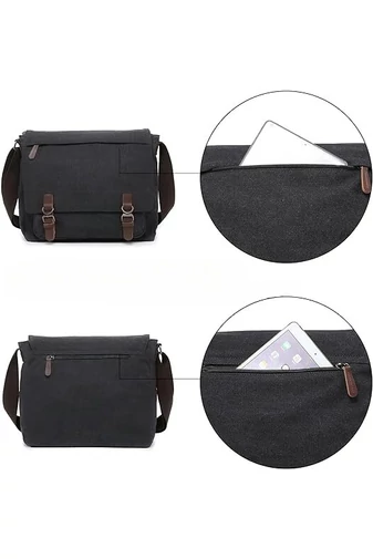 Bonluo Černá pánská plátěná crossbody taška (40 x 35 x 13 cm)
