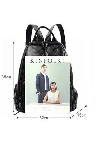 Bonluo Černý dámský batoh z pravé kůže Velikost 35*32*15cm