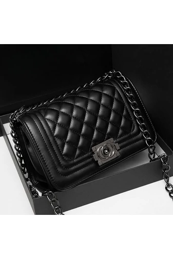 Bonluo elegantní černá taška z umělé kůže přes rameno (15*23*10cm)