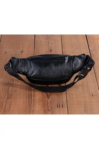 Bonluo černá pánská ledvinka prémiová kvalita z pravé kůže Velikost 13*31*8cm