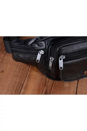 Bonluo černá pánská ledvinka prémiová kvalita z pravé kůže Velikost 13*31*8cm