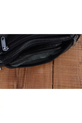 Bonluo černá pánská ledvinka prémiová kvalita z pravé kůže Velikost 13*31*8cm
