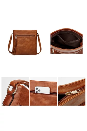 Bonluo Hnědá sada tašek/crossbody na rameno/do ruky z imitace kůže (3ks)