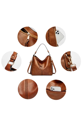 Bonluo Hnědá sada tašek/crossbody na rameno/do ruky z imitace kůže (3ks)