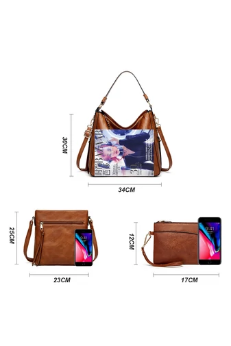 Bonluo Hnědá sada tašek/crossbody na rameno/do ruky z imitace kůže (3ks)
