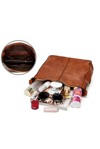 Bonluo Hnědá sada tašek/crossbody na rameno/do ruky z imitace kůže (3ks)