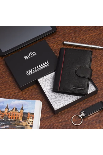 Černá Pánská peněženka Bellugio elegantní z přírodní kůže s ochranou RFID Velikost 12*10*2cm