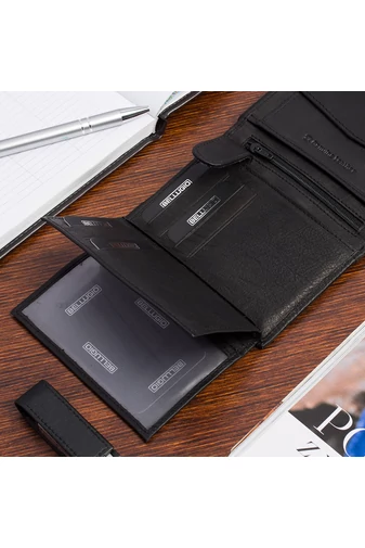 Černá Pánská peněženka Bellugio elegantní z přírodní kůže s ochranou RFID Velikost 12*10*2cm