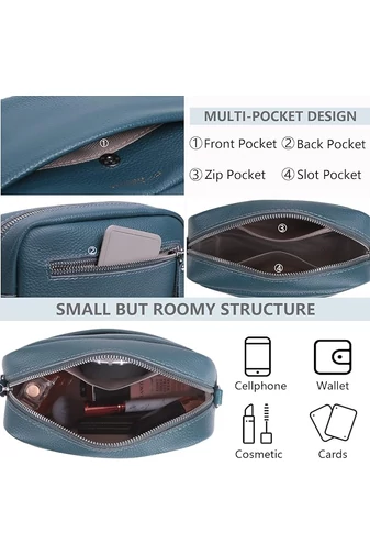 Modrosivá crossbody kabelka Bonluo z přírodní kůže Malá velikost (15*20*7cm)