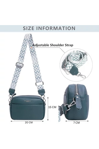 Modrosivá crossbody kabelka Bonluo z přírodní kůže Malá velikost (15*20*7cm)