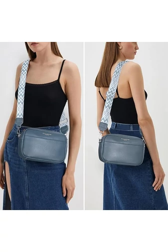 Modrosivá crossbody kabelka Bonluo z přírodní kůže Malá velikost (15*20*7cm)