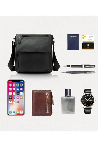 Černá Pánská crossbody taška z pravé kůže Velikost (28*22*6 cm) Bonluo
