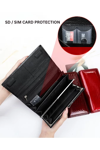 Červená dámská peněženka Bonluo vyrobená z lakované kůže příjemná na dotek Velikost (19*10*3cm)