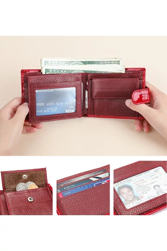 Červená peněženka Bonluo vyrobená z přírodní lakované kůže Rozměr 10*12*2,5 cm