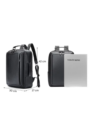 Černý obchodní batoh nejvyšší kvality z pravé kůže velikost (42*11*17cm)