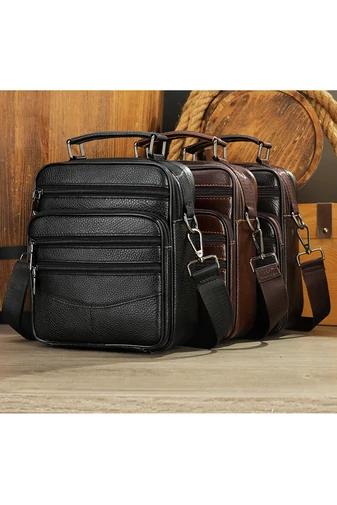 Hnědá pánská crossbody taška Bonluo prvotřídní kvality z přírodní kůže velikost (23*20*6cm)