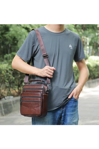 Hnědá pánská crossbody taška Bonluo prvotřídní kvality z přírodní kůže velikost (23*20*6cm)