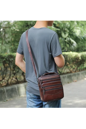 Hnědá pánská crossbody taška Bonluo prvotřídní kvality z přírodní kůže velikost (23*20*6cm)