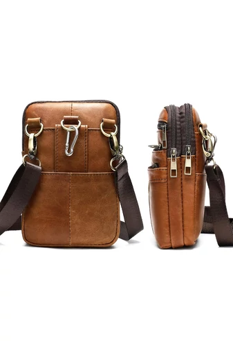 Hnědá pánská crossbody taška a taška na opasek z pravé kůže Velikost (20*12,5m)