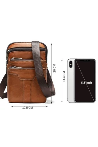 Hnědá pánská crossbody taška a taška na opasek z pravé kůže Velikost (20*12,5m)