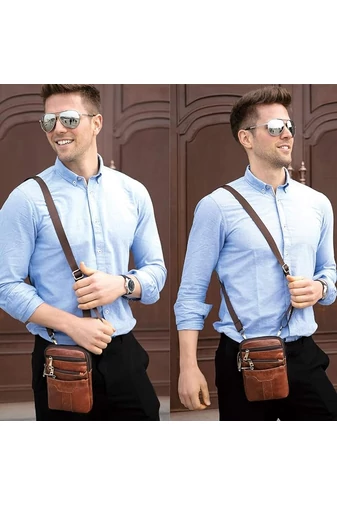 Hnědá pánská crossbody taška a taška na opasek z pravé kůže Velikost (20*12,5m)