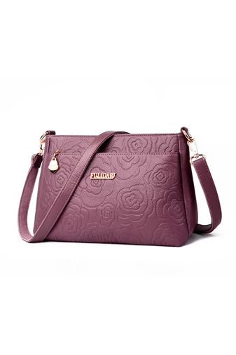 Fialová crossbody kabelka Bonluo s květinovým vzorem z umělé kůže velikost (19*29*13cm)