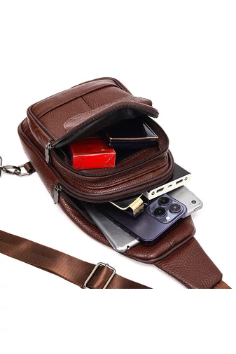 Hnědá crossbody taška Bonluo z přírodní kůže Velikost (31*17*9,5cm)