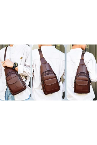 Hnědá crossbody taška Bonluo z přírodní kůže Velikost (31*17*9,5cm)