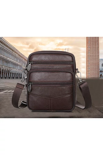 Černá pánská crossbody taška Bonluo z pravé kůže, malá velikost (18*15*6cm)