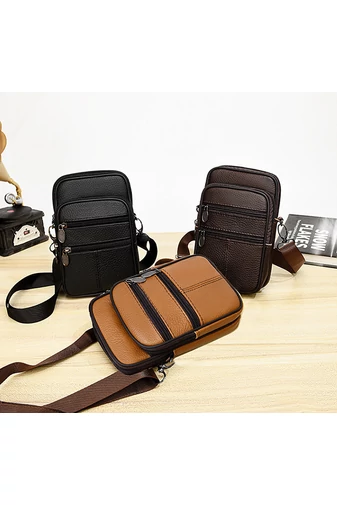 Tmavě hnědá mini crossbody a opasková taška Bonluo z přírodní kůže Velikost (19*11*5cm)