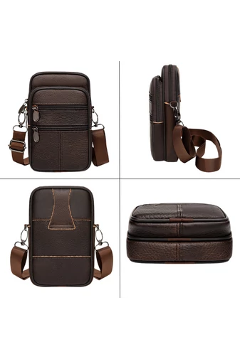 Tmavě hnědá mini crossbody a opasková taška Bonluo z přírodní kůže Velikost (19*11*5cm)