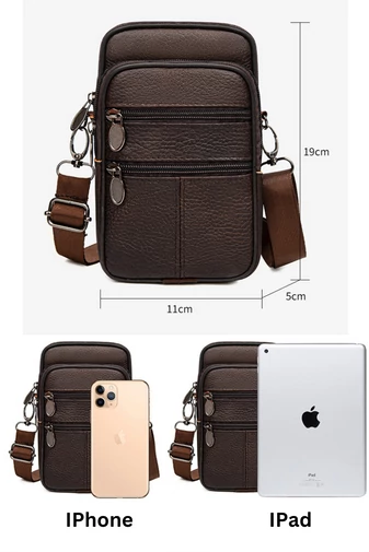 Tmavě hnědá mini crossbody a opasková taška Bonluo z přírodní kůže Velikost (19*11*5cm)