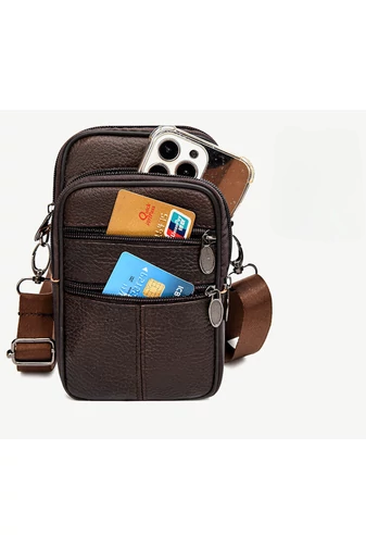 Tmavě hnědá mini crossbody a opasková taška Bonluo z přírodní kůže Velikost (19*11*5cm)