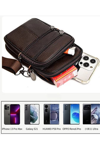 Tmavě hnědá mini crossbody a opasková taška Bonluo z přírodní kůže Velikost (19*11*5cm)