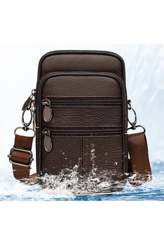 Tmavě hnědá mini crossbody a opasková taška Bonluo z přírodní kůže Velikost (19*11*5cm)