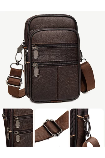 Tmavě hnědá mini crossbody a opasková taška Bonluo z přírodní kůže Velikost (19*11*5cm)