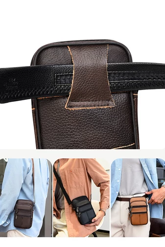 Tmavě hnědá mini crossbody a opasková taška Bonluo z přírodní kůže Velikost (19*11*5cm)