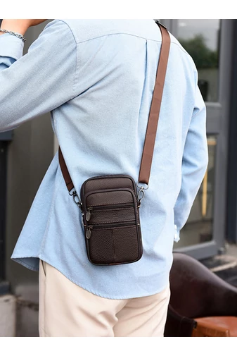 Tmavě hnědá mini crossbody a opasková taška Bonluo z přírodní kůže Velikost (19*11*5cm)
