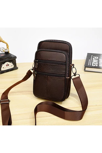 Tmavě hnědá mini crossbody a opasková taška Bonluo z přírodní kůže Velikost (19*11*5cm)