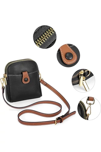 Černá mini crossbody kabelka Bonluo vyrobená z přírodní kůže Velikost (20*14*8cm)
