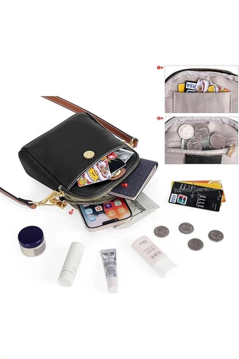 Černá mini crossbody kabelka Bonluo vyrobená z přírodní kůže Velikost (20*14*8cm)