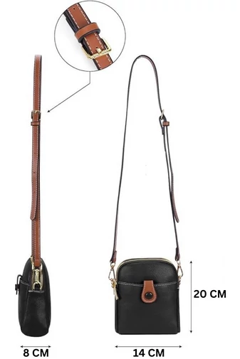 Černá mini crossbody kabelka Bonluo vyrobená z přírodní kůže Velikost (20*14*8cm)