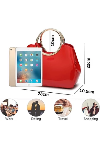 Bonluo červená elegantní kabelka/crossbody z lakovaného materiálu (28x10,5x22cm)