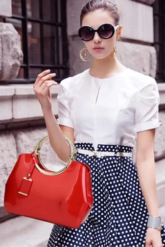 Bonluo červená elegantní kabelka/crossbody z lakovaného materiálu (28x10,5x22cm)