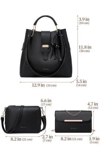 Bonluo sada černých kabelek - přes rameno, crossbody a příležitostná (3ks)